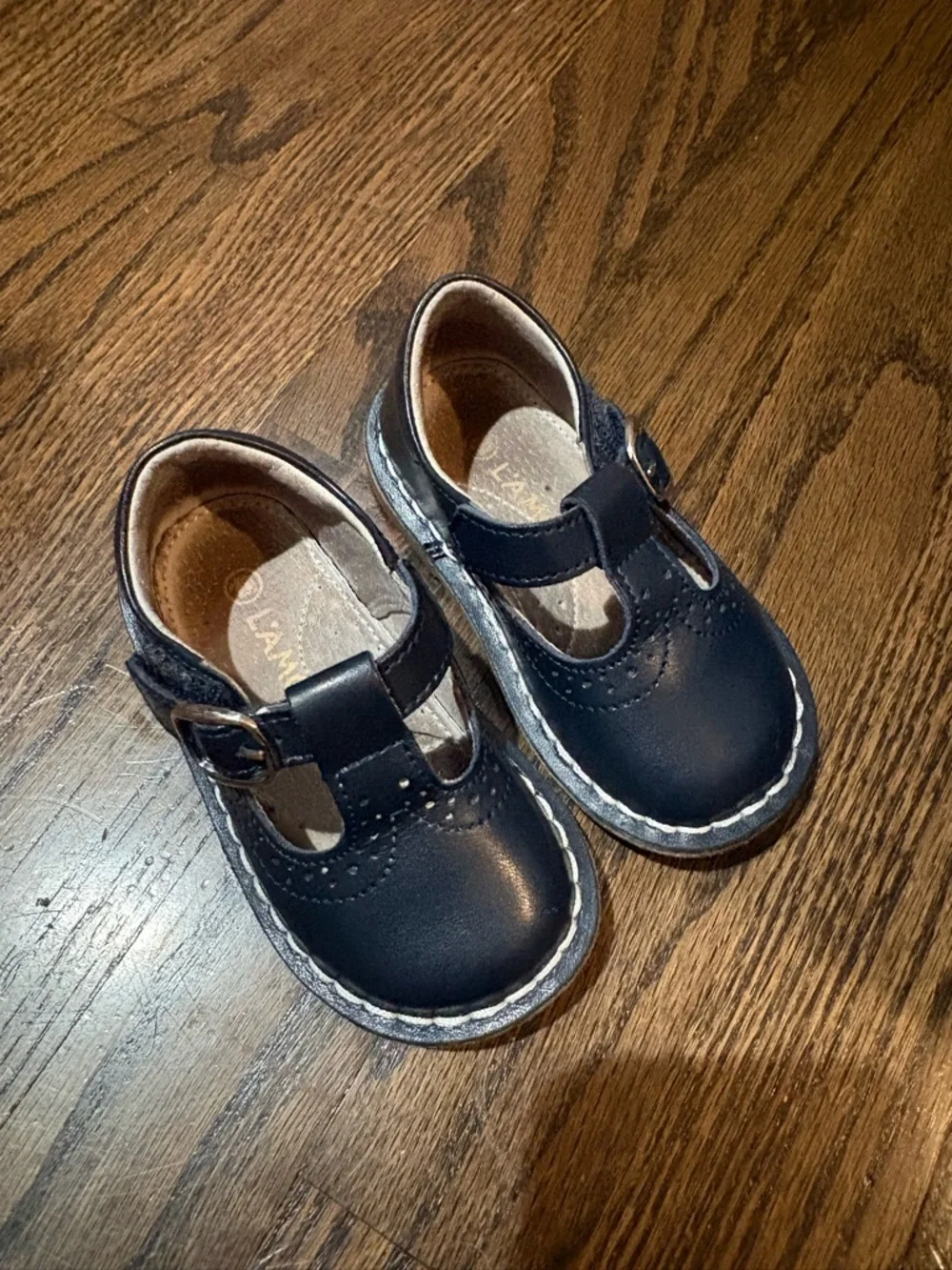 L'Amour Frances T-Strap Navy Leather Mary Jane Shoes 5 M Walker